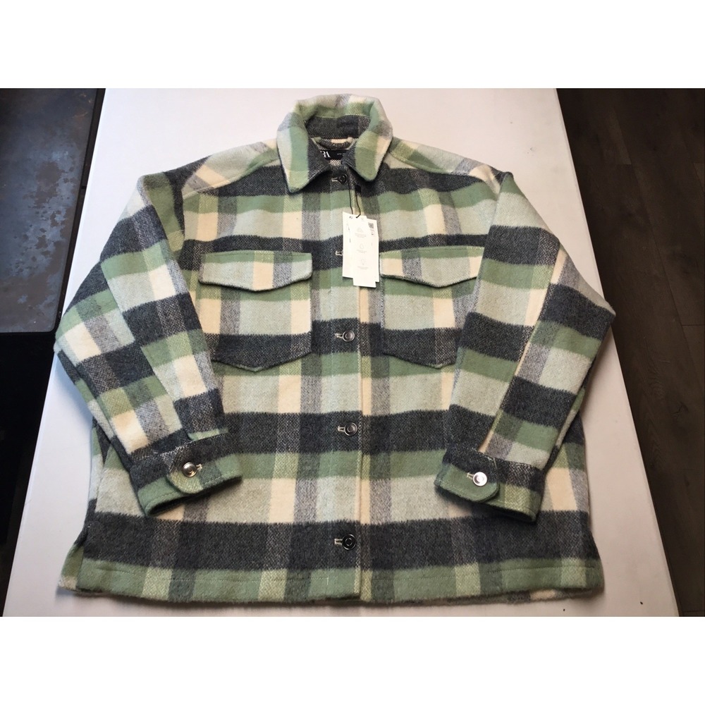 NWT Zara Green Plaid Button Up Shacket Sz Medium